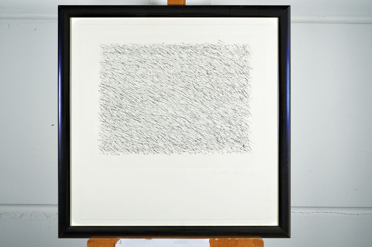 Detail k: Günter Uecker, geb. 1930, Ohne Titel (Scribble), Lithographie von 1980, gedruckt bei Erker-Presse St. Gallen, handsigniert und dat., ca. ...