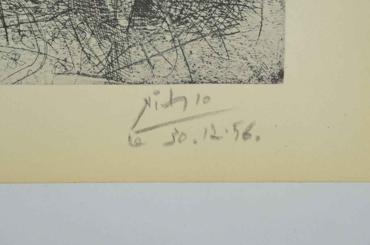 Detail a: Pablo Picasso, 1881-1973, Offsetdruck, rechts unten signiert und dat. le 30.12.56, links unten Stempel der Galerie Mathias Fels Paris, ca. 22x16cm, ...