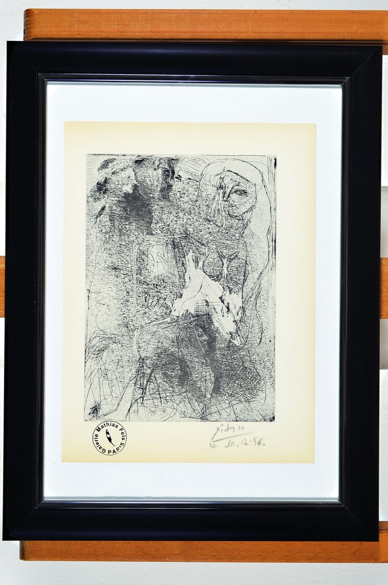 Detail k: Pablo Picasso, 1881-1973, Offsetdruck, rechts unten signiert und dat. le 30.12.56, links unten Stempel der Galerie Mathias Fels Paris, ca. 22x16cm, ...