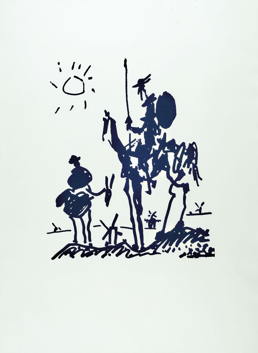Pablo Picasso, 1881-1973, Don Quichotte y Sancho Pansa, Siebdruck, Edition The Art World Collection 1999, limitiert, hier Nr. 3/50, ca. 73x53cm, ...