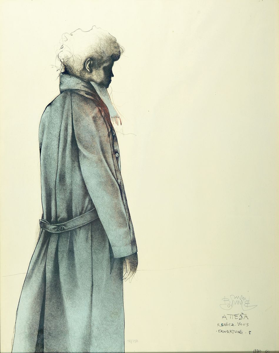 Bruno Bruni, geb. 1935 Gradara/Italien, Attessa, Farblithographie von 1980, handsign., ca. 68x42cm, num. 14/150, R. ca. 69x55cm