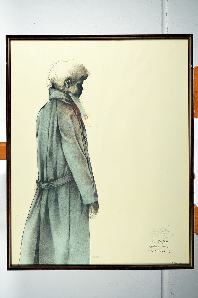 Detail k: Bruno Bruni, geb. 1935 Gradara/Italien, Attessa, Farblithographie von 1980, handsign., ca. 68x42cm, num. 14/150, R. ca. 69x55cm