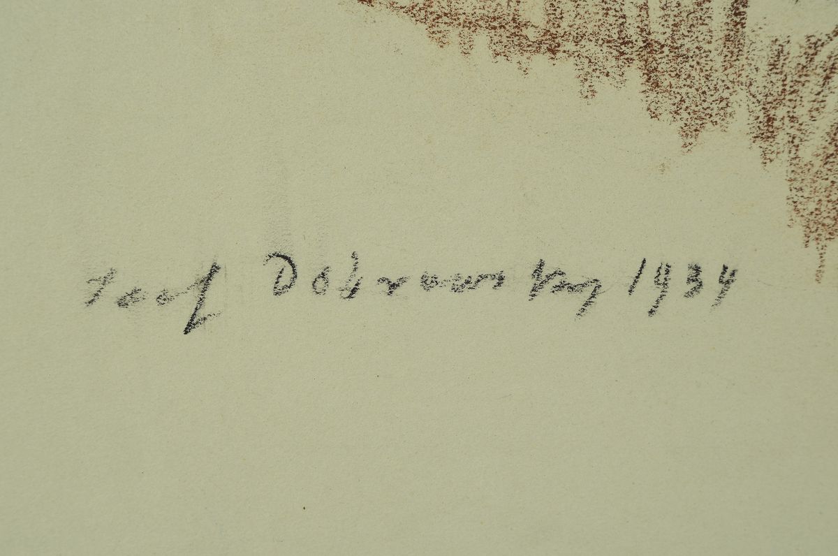 Detail a: Josef Dobrowsky 1889 - 1964, Aquarell, Gouache und Pastell auf grünlichen Bütten auf Karton montiert, Stadtansicht, handsigniert und dat. 1934, ca. ...