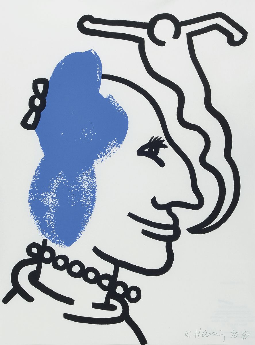 Keith Haring, 1958- 1990, Siebdruck aus Story of RED and BLUE, 1989/90 signiert und num. HC 2/5, Blattgröße 56 x 42cmunter Glas, Rahmen: 73 x 57.5 ...