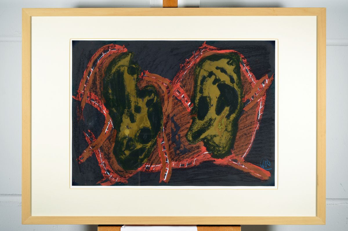 Detail k: Markus Lüpertz, geb. 1941, Aquarell und Mischtechnik, abstr. Komposition re. u. signiert, ca. 50 x 70 cm, PP, unter Glas, Rahmen, 74.5 x 104 cm