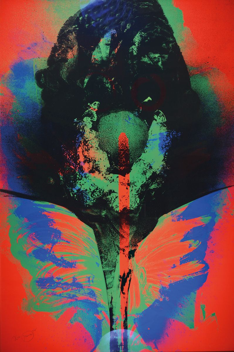 Otto Piene, 1928-2014, Farbserigraphie auf Karton, handsigniert, num. 103/270, aus 1972, unter Glas, 144 x 95 cm, Rahmen: 147 x 97 cm