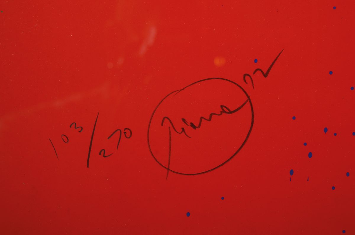 Detail a: Otto Piene, 1928-2014, Farbserigraphie auf Karton, handsigniert, num. 103/270, aus 1972, unter Glas, 144 x 95 cm, Rahmen: 147 x 97 cm