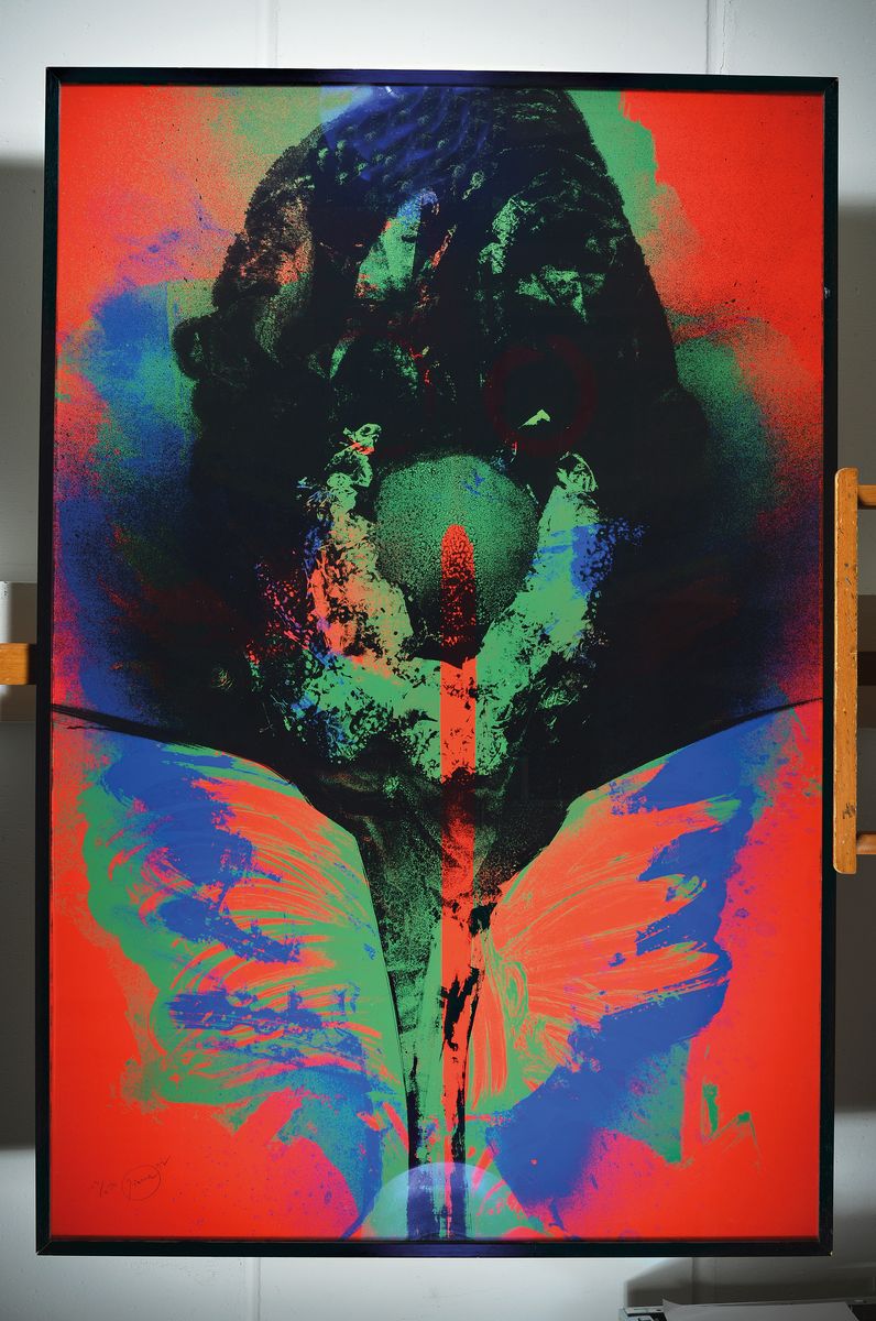 Detail k: Otto Piene, 1928-2014, Farbserigraphie auf Karton, handsigniert, num. 103/270, aus 1972, unter Glas, 144 x 95 cm, Rahmen: 147 x 97 cm