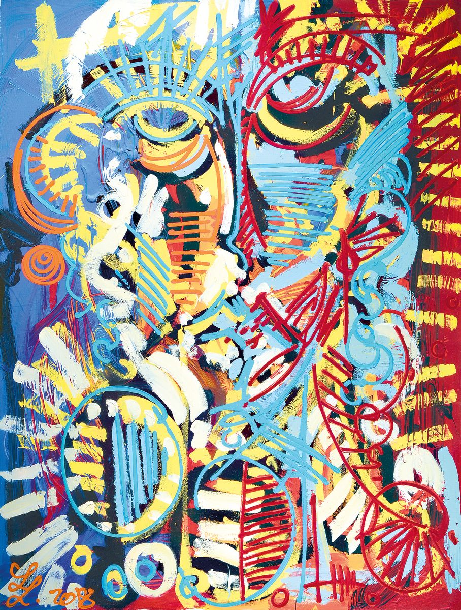 Leon Löwentraut, geb. 1998, "Different Minds" 2017, Pigmentdruck und Acryl auf Bütten, von Hand übermalt, handsigniert und num. 23/25, ...