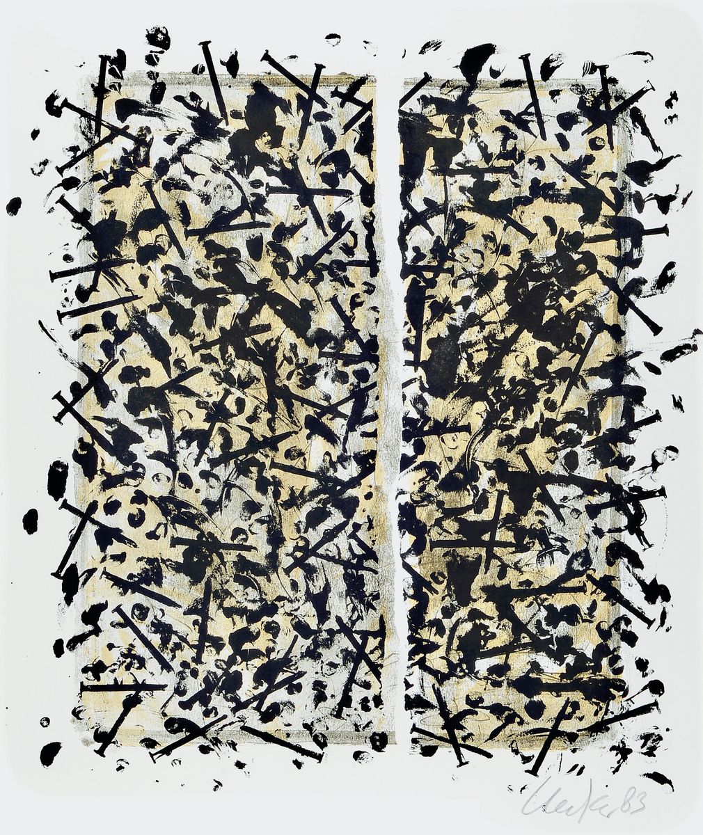 Günther Uecker, geb. 1930, Nagelbild, Lithographie, handsigniert, Blattmaß: 84 x 59.5 cm, Rahmen: 85 x 72.5 cm