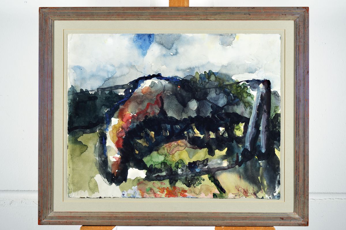 Detail k: Klaus Fussmann, geb. 1938, Aquarell auf festem Bütten, handsigniert, dat. 1985, 11.6 x 17.5 cm, Rahmengröße 30.5 x 34.8 cm