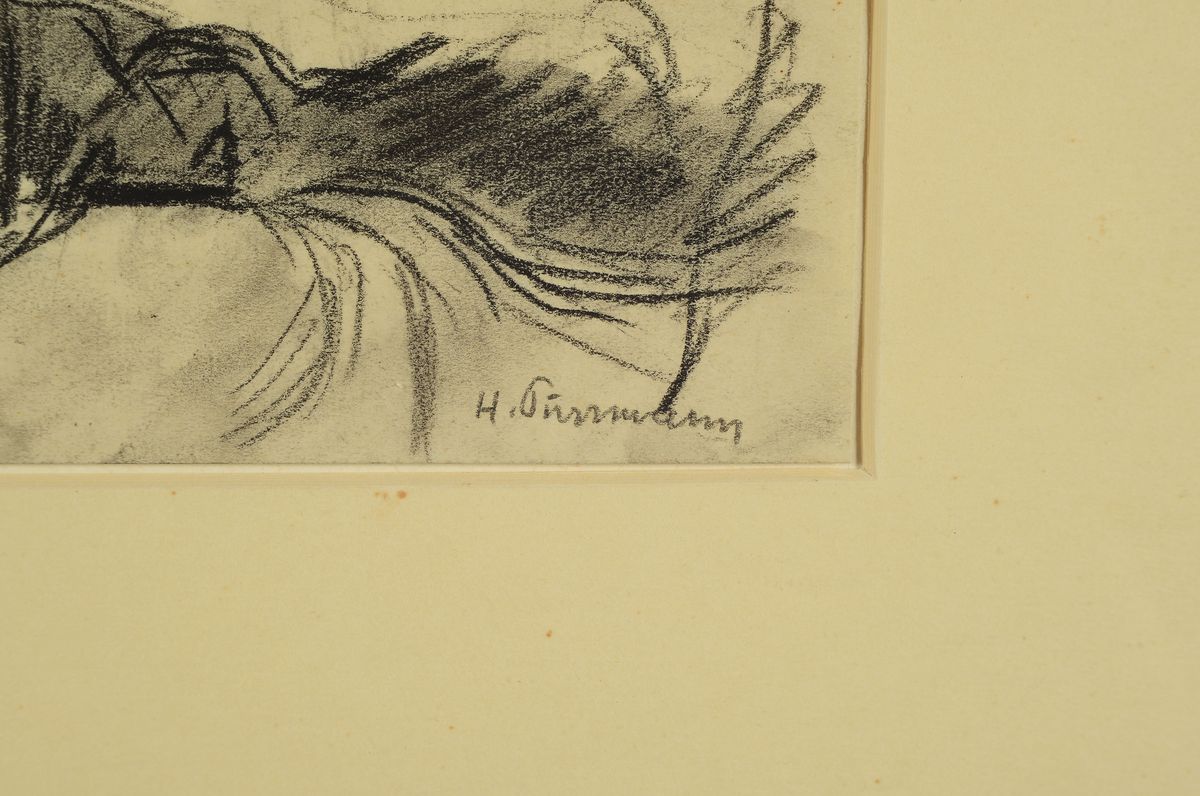 Detail a: Hans Purrmann, 1880 - 1966, Landschaft mit Bauernhaus, Kohle auf Papier, re. u. handsigniert, ca. 13 x 22 cm, Rahmen,unter Glas, ca. 35 x 38 cm