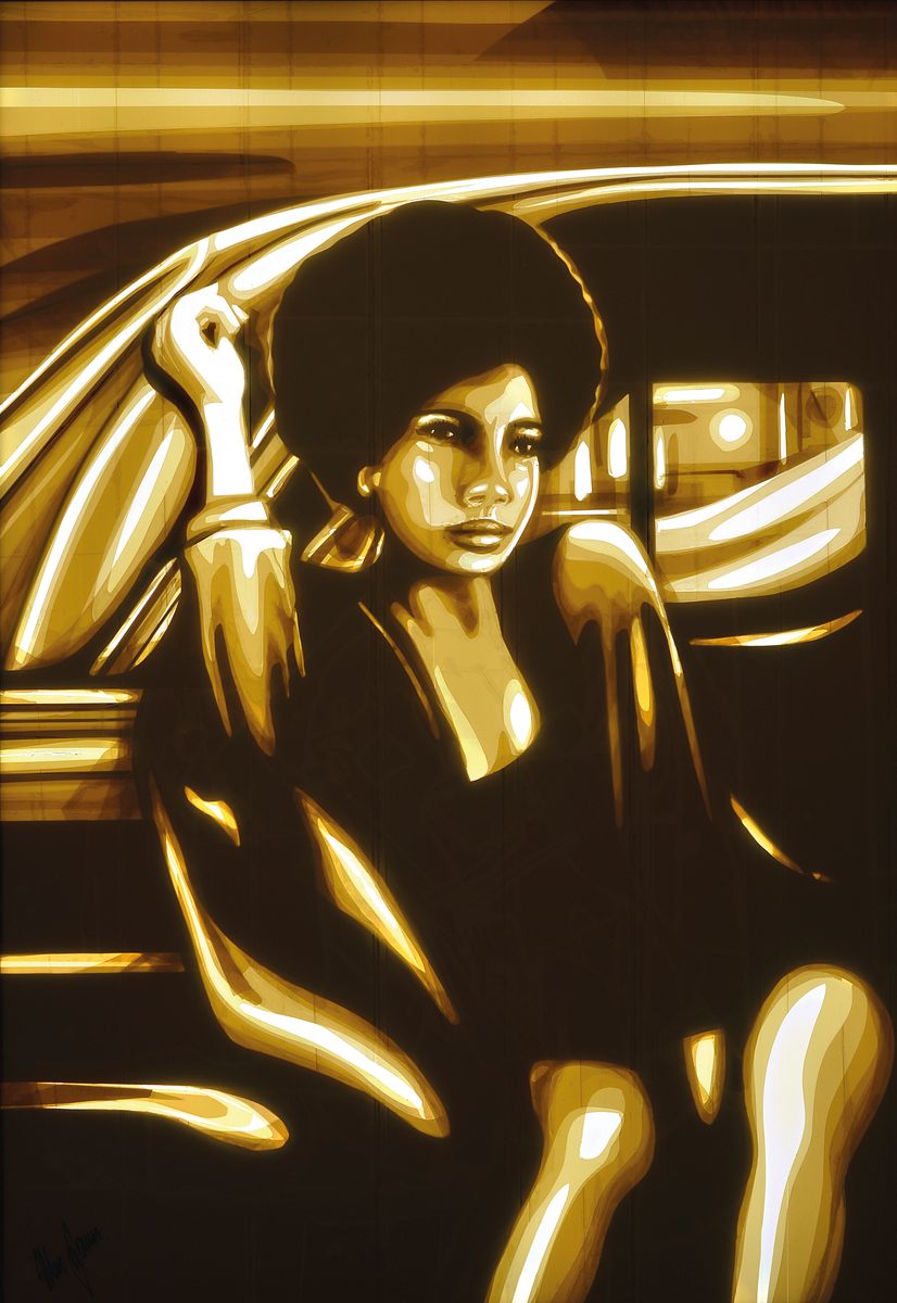 Max Zorn, geb. 1985 Amsterdam, Tapekünstler, braunes Tape auf Plexiglas in Lichtschaukasten, handsigniert, Porträt, 53 x 38 cm Gesamtmaß, ...