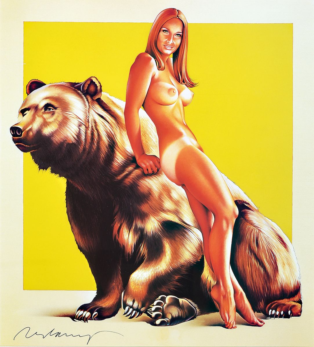 Mel Ramos,1935-2018, Farboffset auf Papier, "Browned Bear", handsigniert, von 2003, ca. 43 x 39 cm, Rahmen 67 x 57 cm