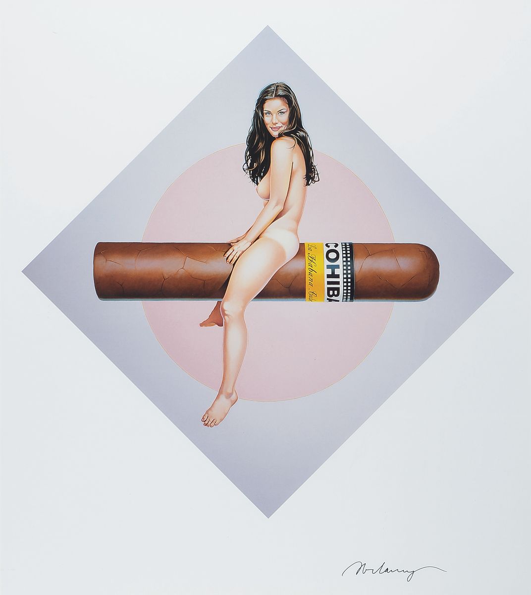 Mel Ramos,1935-2018, Farboffset auf Papier, "Hav-A-Havanna" handsigniert, von 2003, ca. 55 x 48 cm, Rahmen 81 x 71 cm