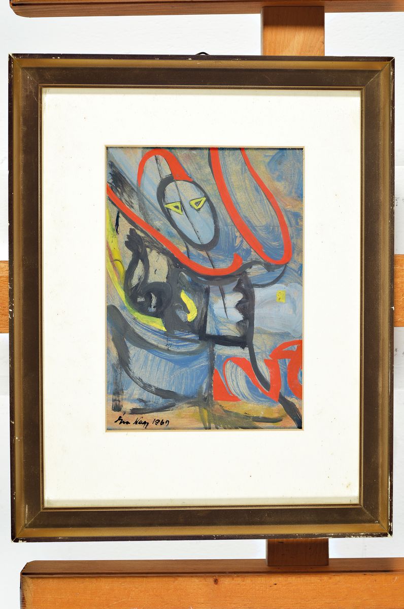 Detail k: Eva Nagy,1921-2003, Aquarell, figürliche Darstellung, handsigniert, dat. 1960, ca. 20 x 14 cm, Rahmen. 33 x 26cm