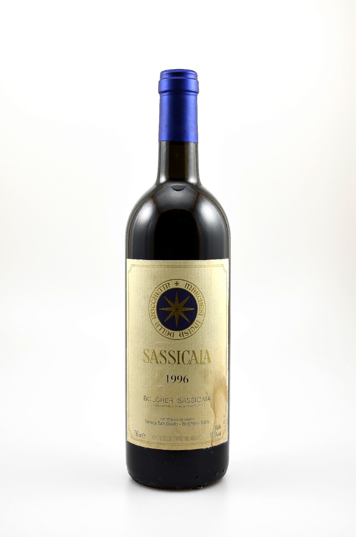 4 Flaschen 1996 Tenuta San Guido Sassicaia, Bolgheri, Toscana, je ca. 75 cl, 12,5 % Vol., Füllstände: 2x top shoulder & 2x into neck, Etiketten ...