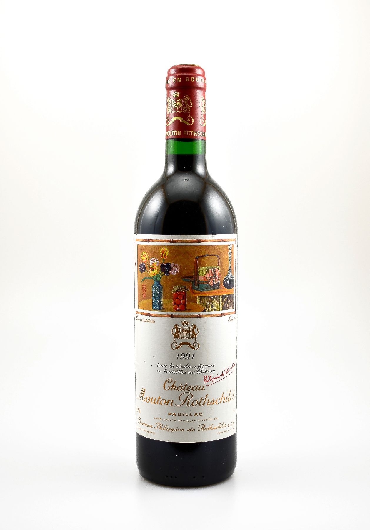 1 Flasche 1991 Chateau Mouton Rothschild, Pauillac, Premier Grand Cru Classe, ca. 75 cl,12,5 % Vol., Füllstand: into neck, sehr guter ...