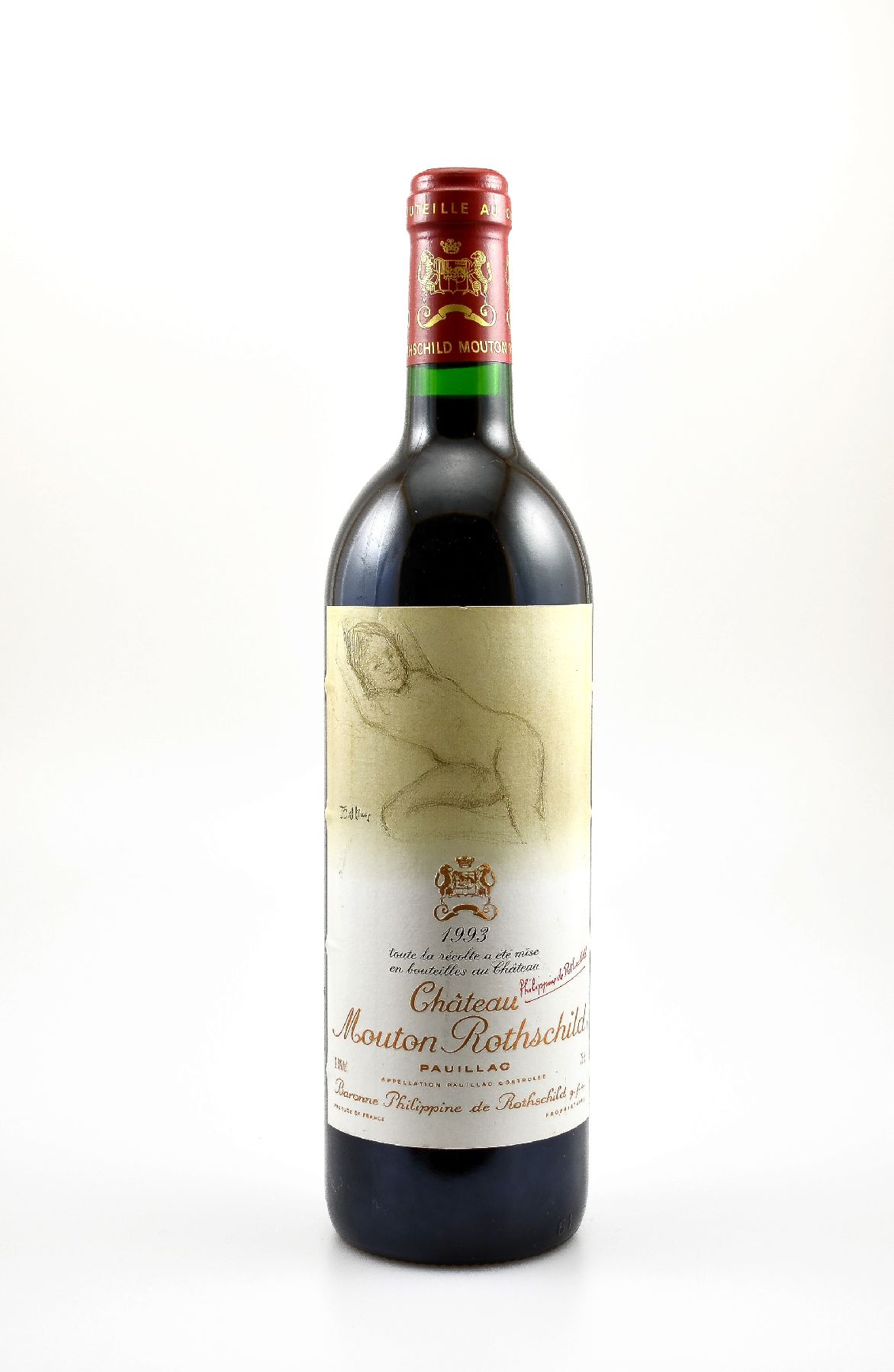 1 Flasche 1993 Chateau Mouton Rothschild, Pauillac, Premier Grand Cru Classe, ca. 75 cl,12,5 % Vol., Füllstand: into neck, sehr guter ...