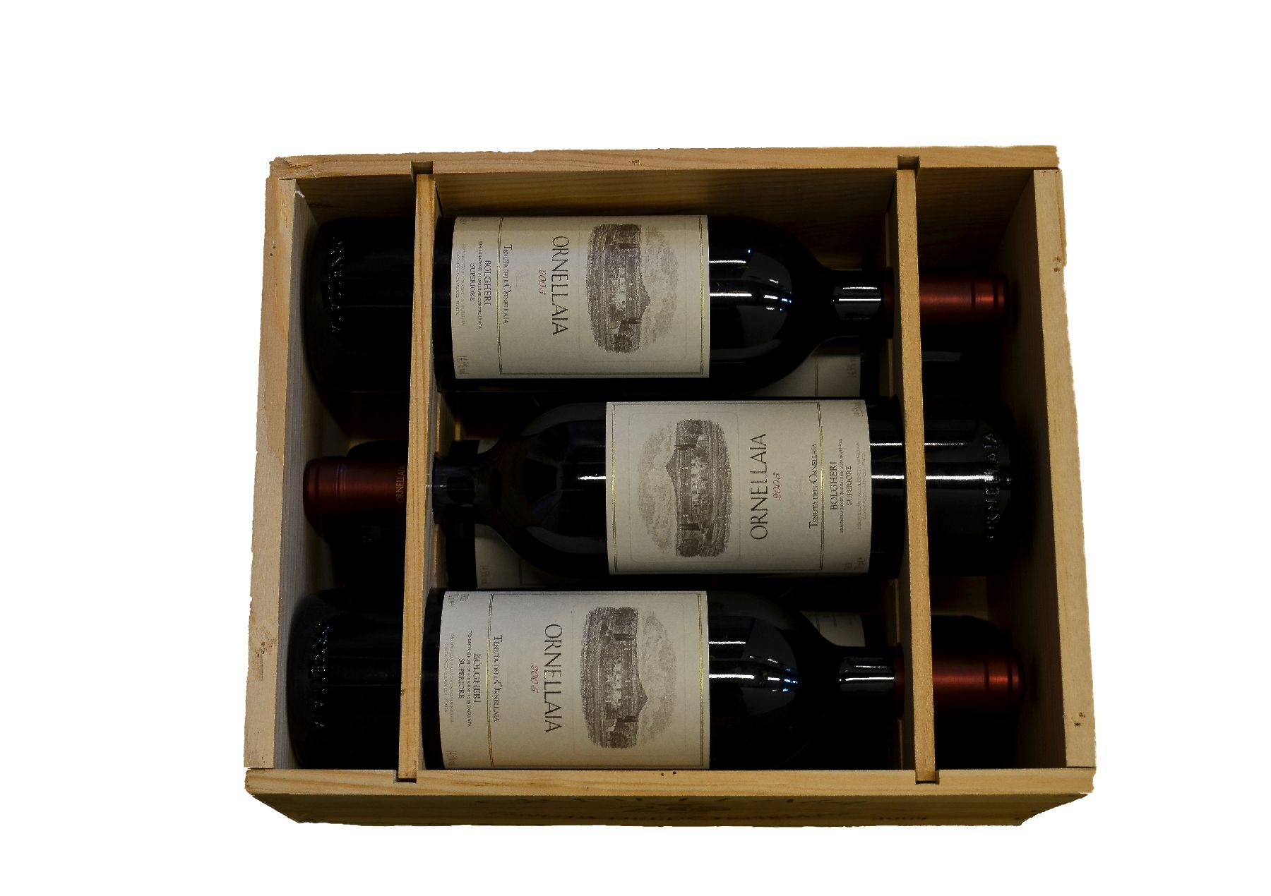 Detail a: 6 Flaschen 2005 Ornellaia, Bolgheri Superiore, Toscana, je 75 cl, 14,5 % Vol., Füllstände: je ca. into neck, hervorragende Erhaltungszustände, ...