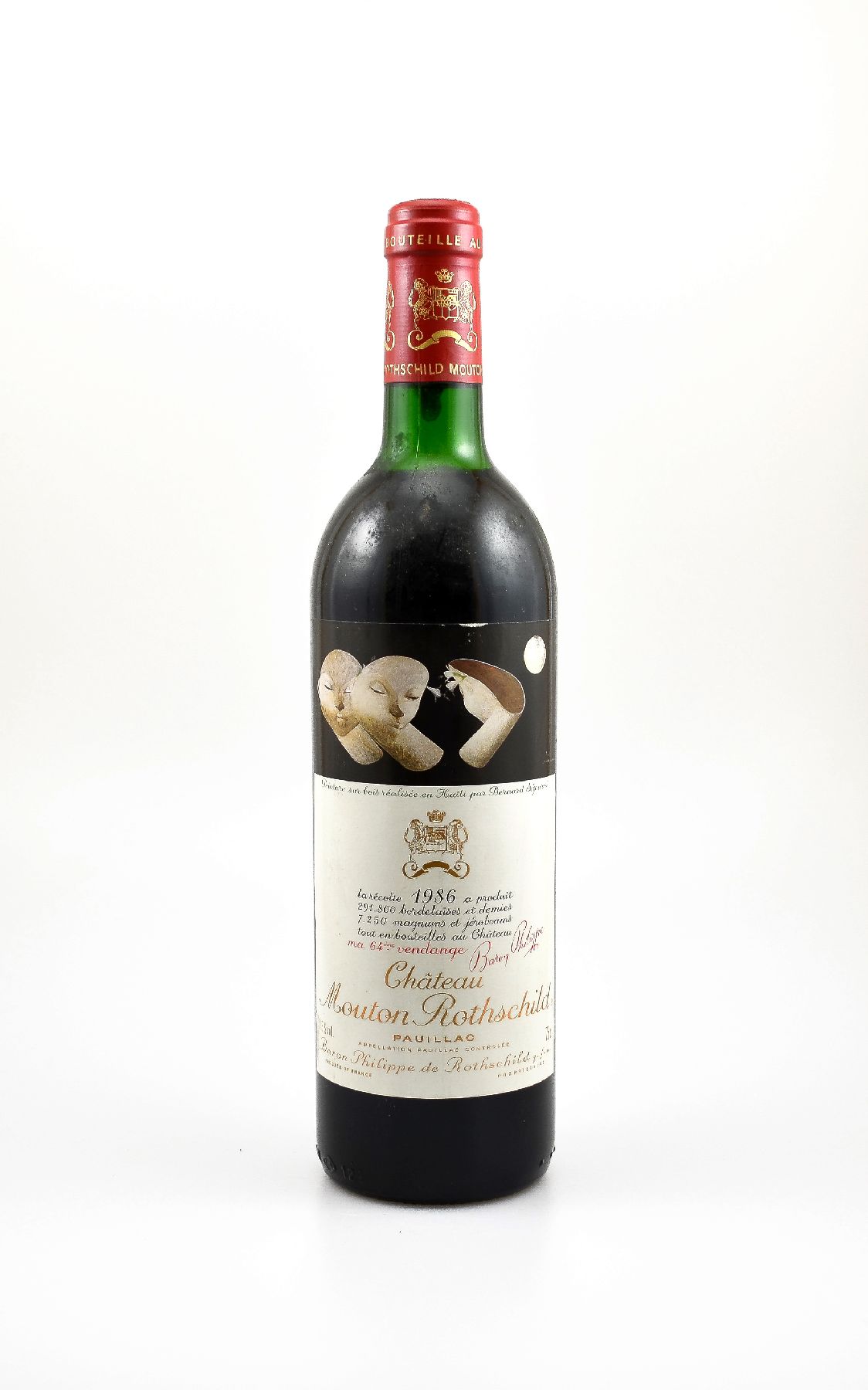 1 Flasche 1986 Chateau Mouton Rothschild, Pauillac, Premier Grand Cru Classe, ca. 75 cl,12,5 % Vol., Füllstand: ca. upper mid shoulder, guter ...