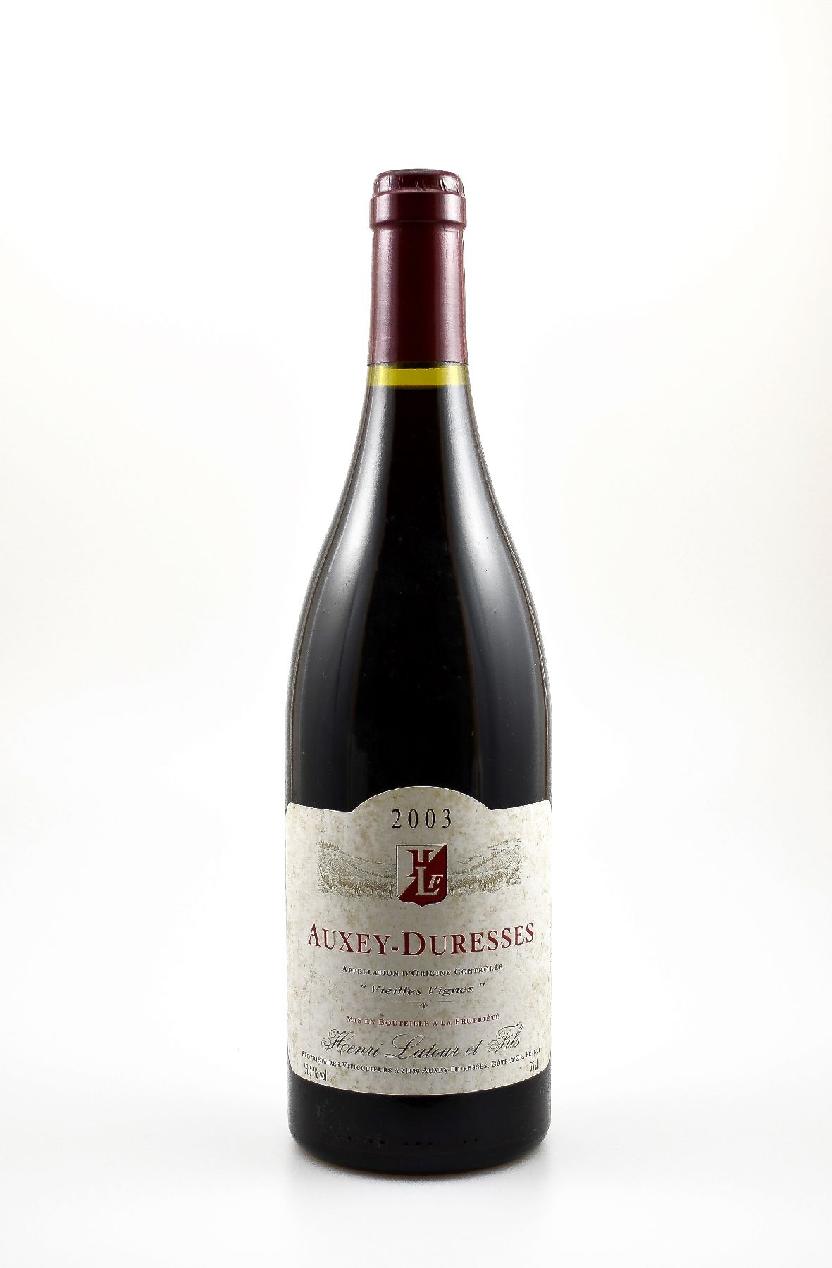 2 Flaschen 2003 Auxey-Duresses Henri Latour etFils, Vieilles Vignes, Cote-D'Or, je ca. 75 cl, 13,5 % Vol., Abstände zwischen Kapsel und Wein: ...