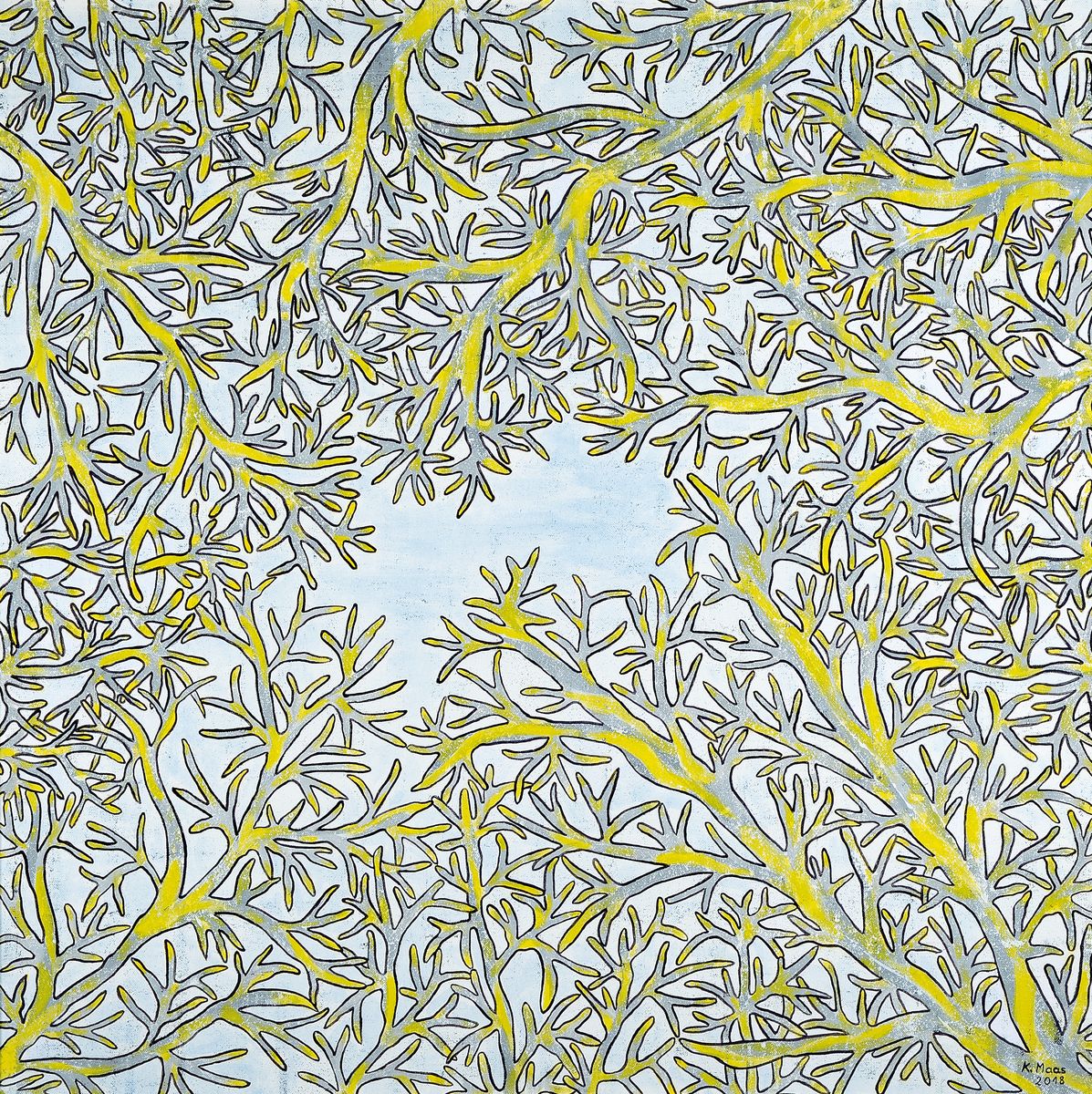 Karin Maas, geb. 1952, Ausst. im In- und Ausland, Eintrag im Art 3 2000 europ. Künstlerkatalog, hier: Zitronenbaum, Acryl/ Lwd, rechts unten ...