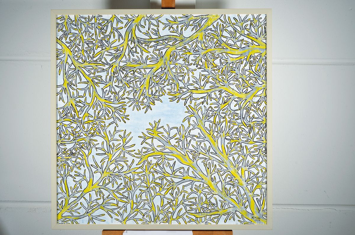 Detail k: Karin Maas, geb. 1952, Ausst. im In- und Ausland, Eintrag im Art 3 2000 europ. Künstlerkatalog, hier: Zitronenbaum, Acryl/ Lwd, rechts unten ...
