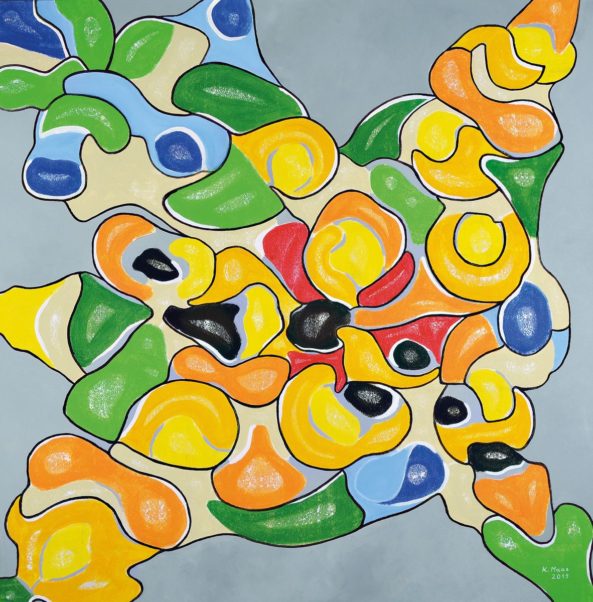 Karin Maas, geb. 1952, Ausst. im In- und Ausland, Eintrag im Art 2000 europ. Künstlerkatalog, hier: Schauen und Schmunzeln, Acryl/Lwd, rechts unten ...