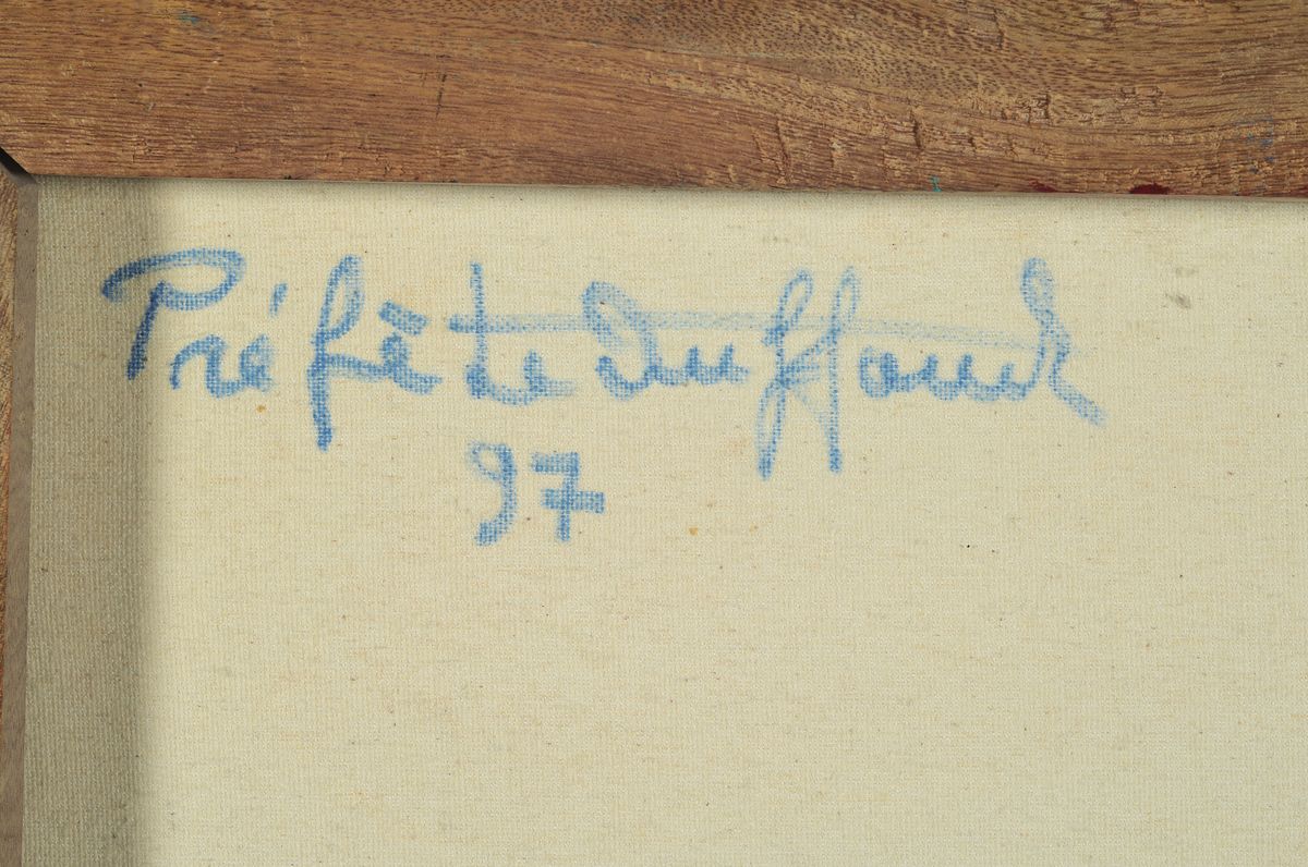 Detail a: Prefete Duffaut, 1923-2012, einer der bekanntesten Künstler Haitis, hier die karibische Brücke, Acryl/Lwd, rückseitig signiert und dat. 97, ca. ...