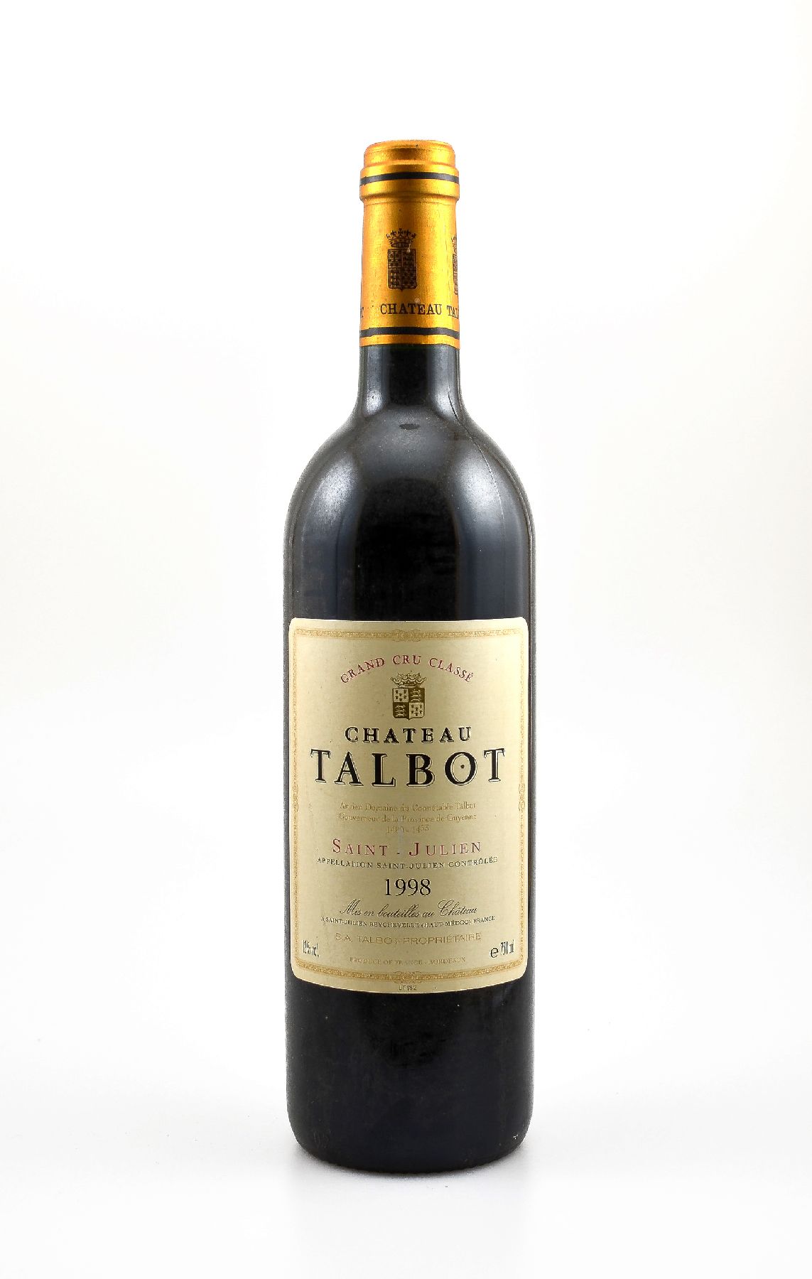5 Flaschen 1998 Chateau Talbot, Saint-Julien, Grand Cru Classe, je 75 cl, 13% Vol., Füllstände: je ca. high fill, gute Erhaltungszustände, ...