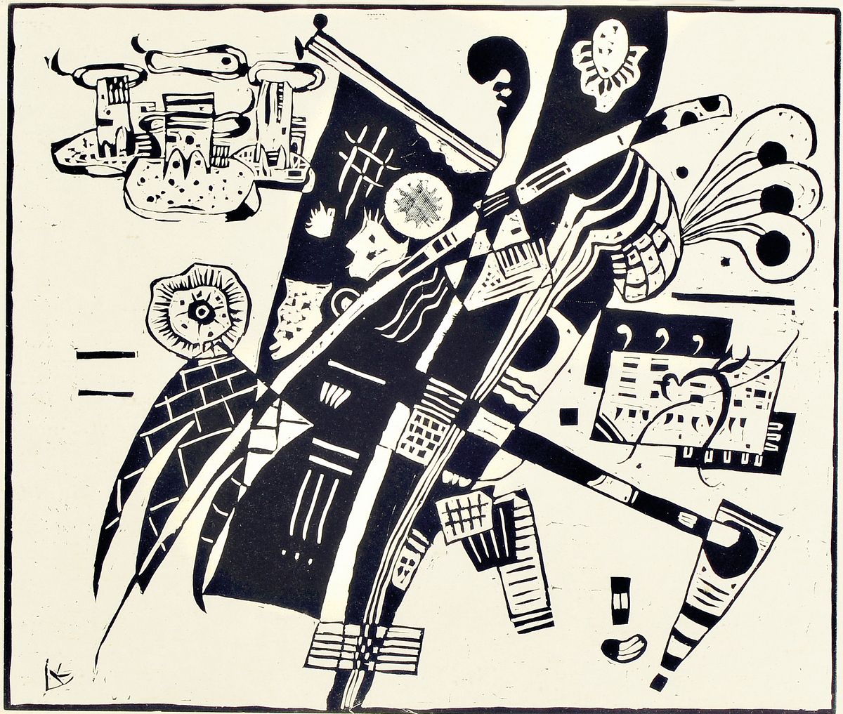 Wassily Kandinsky, Holzschnitt Komposition Nach dem Vorbild 1935, vom Orig. Stock abgezogen, von Templeton und Rawlings Monogramim Stock legiert ...