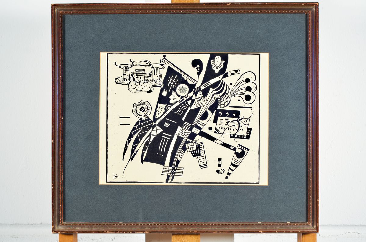 Detail k: Wassily Kandinsky, Holzschnitt Komposition Nach dem Vorbild 1935, vom Orig. Stock abgezogen, von Templeton und Rawlings Monogramim Stock legiert ...