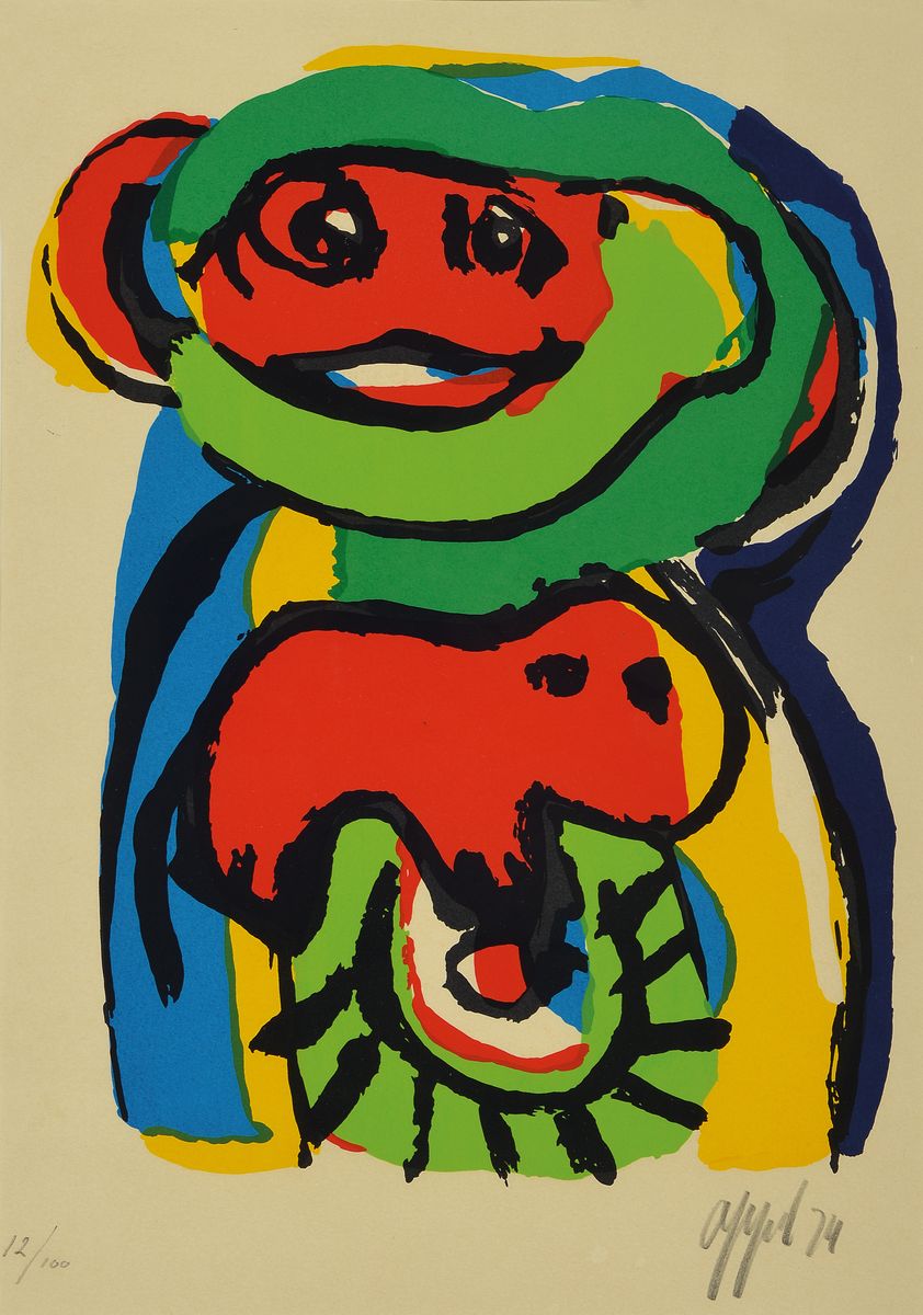 Karel Appel, 1921-2006, Farblithografie, handsign., num. 12/100, ca. 45x32 cm, u. Glas gerahmt, gesamt ca. 58x41 cm