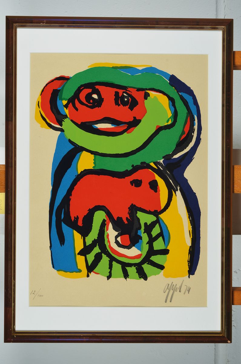 Detail k: Karel Appel, 1921-2006, Farblithografie, handsign., num. 12/100, ca. 45x32 cm, u. Glas gerahmt, gesamt ca. 58x41 cm