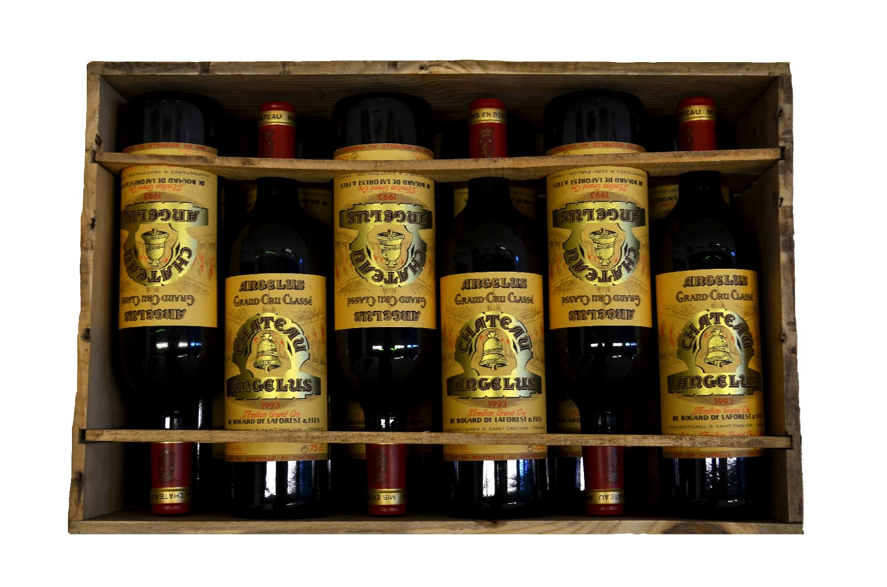Detail b: 12 Flaschen 1993 Chateau Angelus, Saint-Emilion Grand Cru, je ca. 75 cl, 12,5 % Vol., Füllstände: je ca. into neck, hervorragende ...