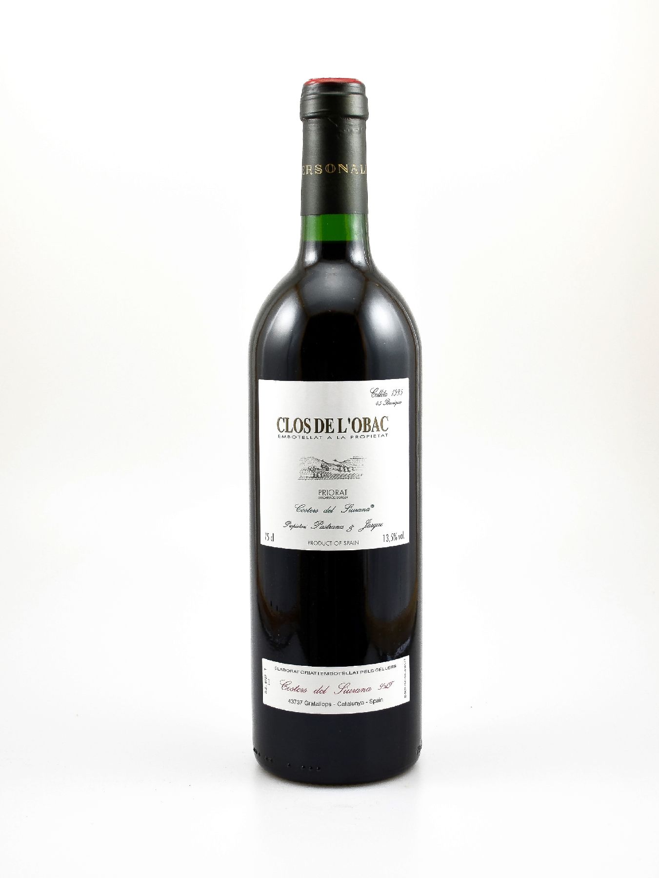 3 Flasche 1995 Costers de Siurana Clos de L'OBAC, Priorat, ca. 75 cl, 13,5 % Vol., Füllstand: into neck, hervorragende Erhaltungszustände, ...