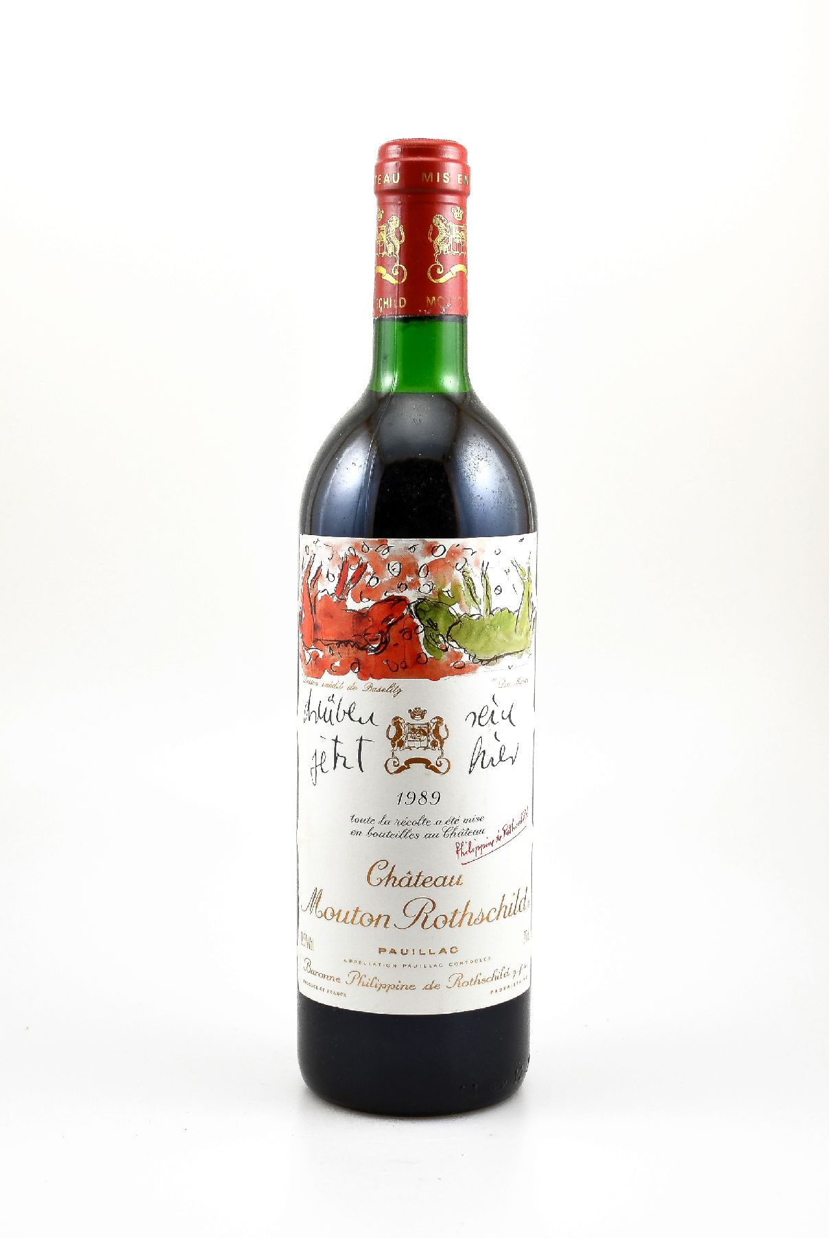 1 Flasche 1989 Chateau Mouton Rothschild, Pauillac, Premier Grand Cru Classe, ca. 75 cl,12,5 % Vol., Füllstand: top shoulder, hervorragender ...