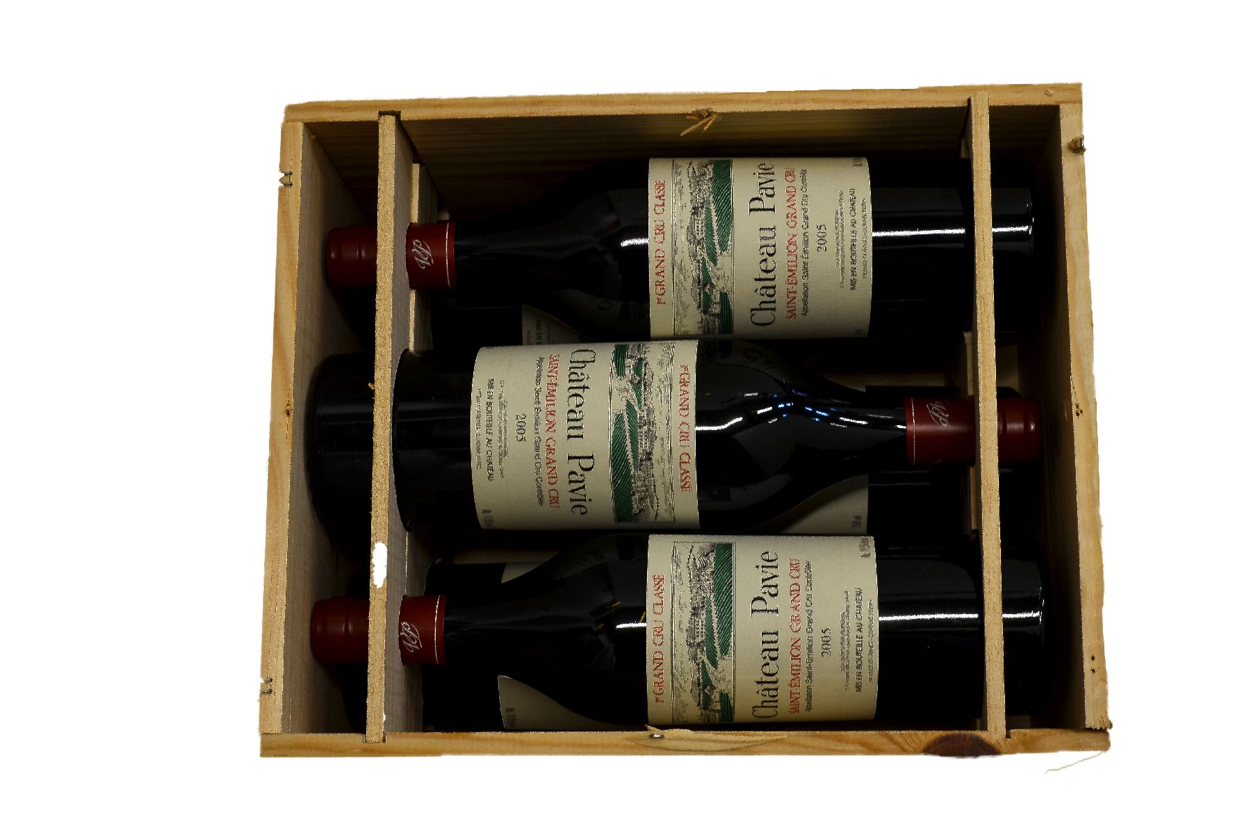 Detail b: 6 Flaschen 2005 Chateau Pavie, Saint-Emilion Grand Cru, 1er Grand Cru Classe,je 75 cl, 14,5 % Vol., Abstände zwischen Kapsel und Wein: ca. 0,5 cm, ...