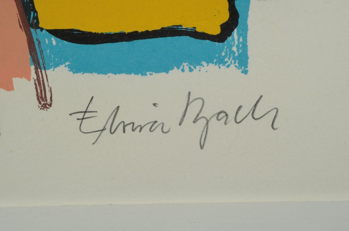 Detail a: Elvira Bach, geb. 1951, Farbserigraphie, handsigniert und num. 4/90, ca. 48x50cm, u.Gl., (Glas besch.), R. ca. 72x70cm