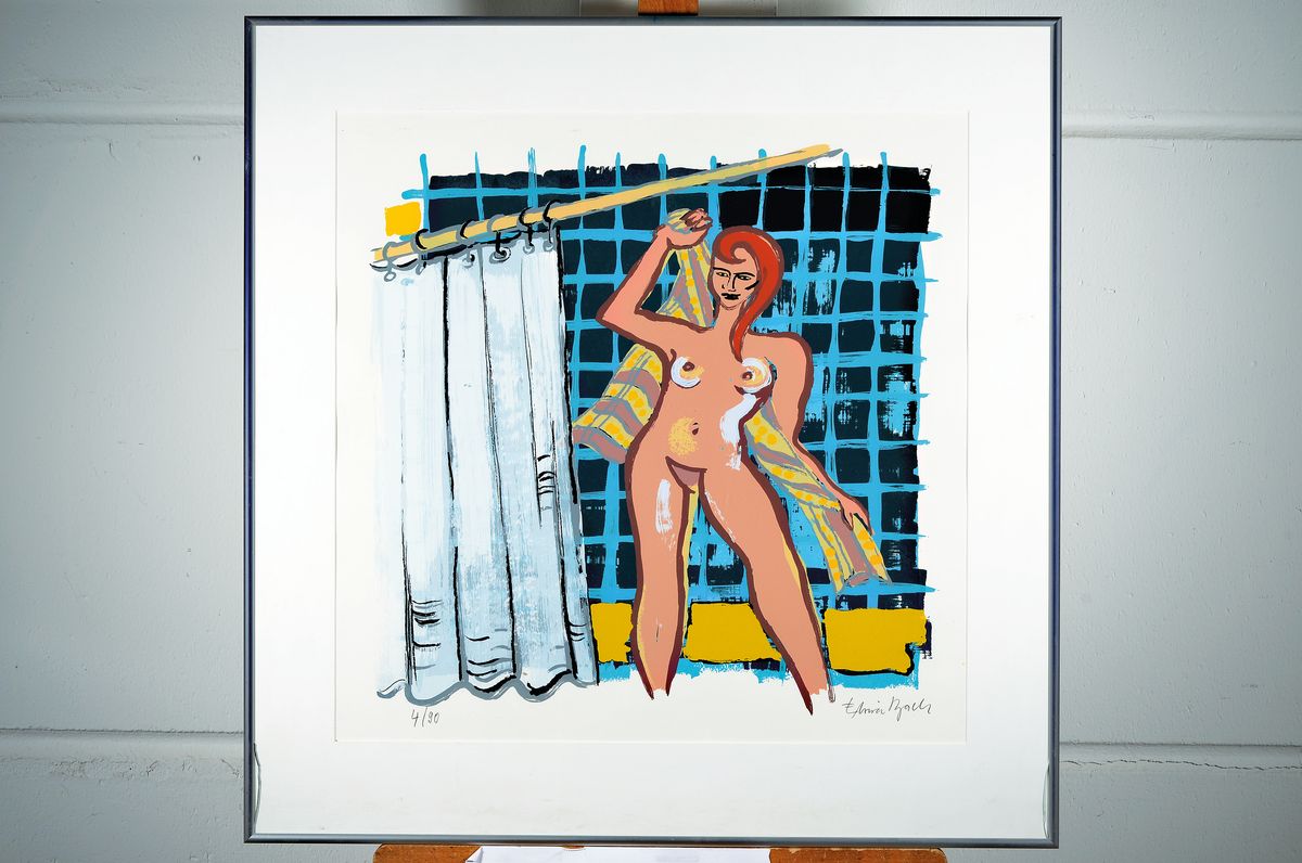Detail k: Elvira Bach, geb. 1951, Farbserigraphie, handsigniert und num. 4/90, ca. 48x50cm, u.Gl., (Glas besch.), R. ca. 72x70cm