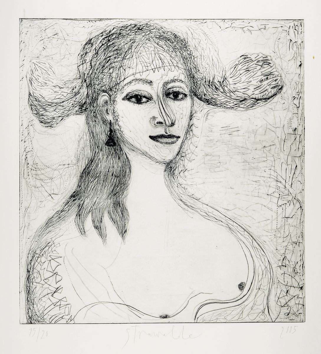 Srawalde, Russ auf Papier, sign., dat. num. 15/26, Motiv ca. 53x49 cm, gesamt 100x71 cm