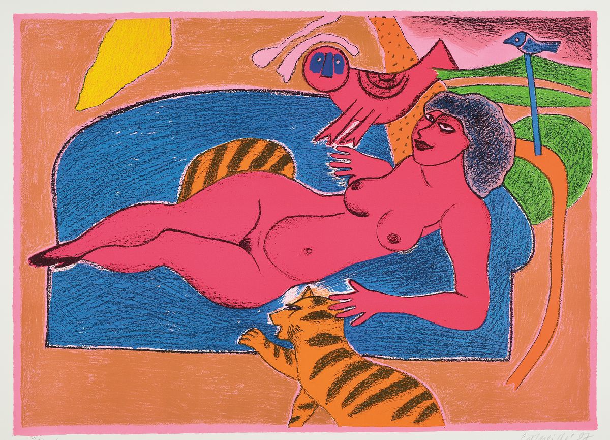 Detail a: Corneille, 1922-2010, Mappe mit 4 Farblithografien, aus der Edition Galerie Silkeborg, je sign., num. Blatt ca. 50x65 cm