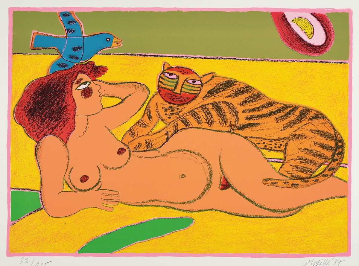 Detail b: Corneille, 1922-2010, Mappe mit 4 Farblithografien, aus der Edition Galerie Silkeborg, je sign., num. Blatt ca. 50x65 cm