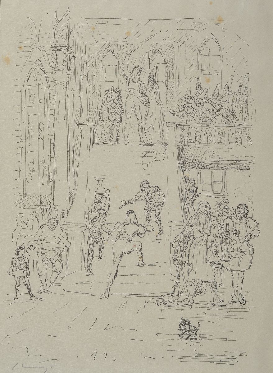 Max Slevogt, 1868-1932, 2 Radierungen aus Der Königssohn der sich vor nichts fürchtete, beide handsigniert, Blattgr. ca. 31x24cm, einer gerahmt
