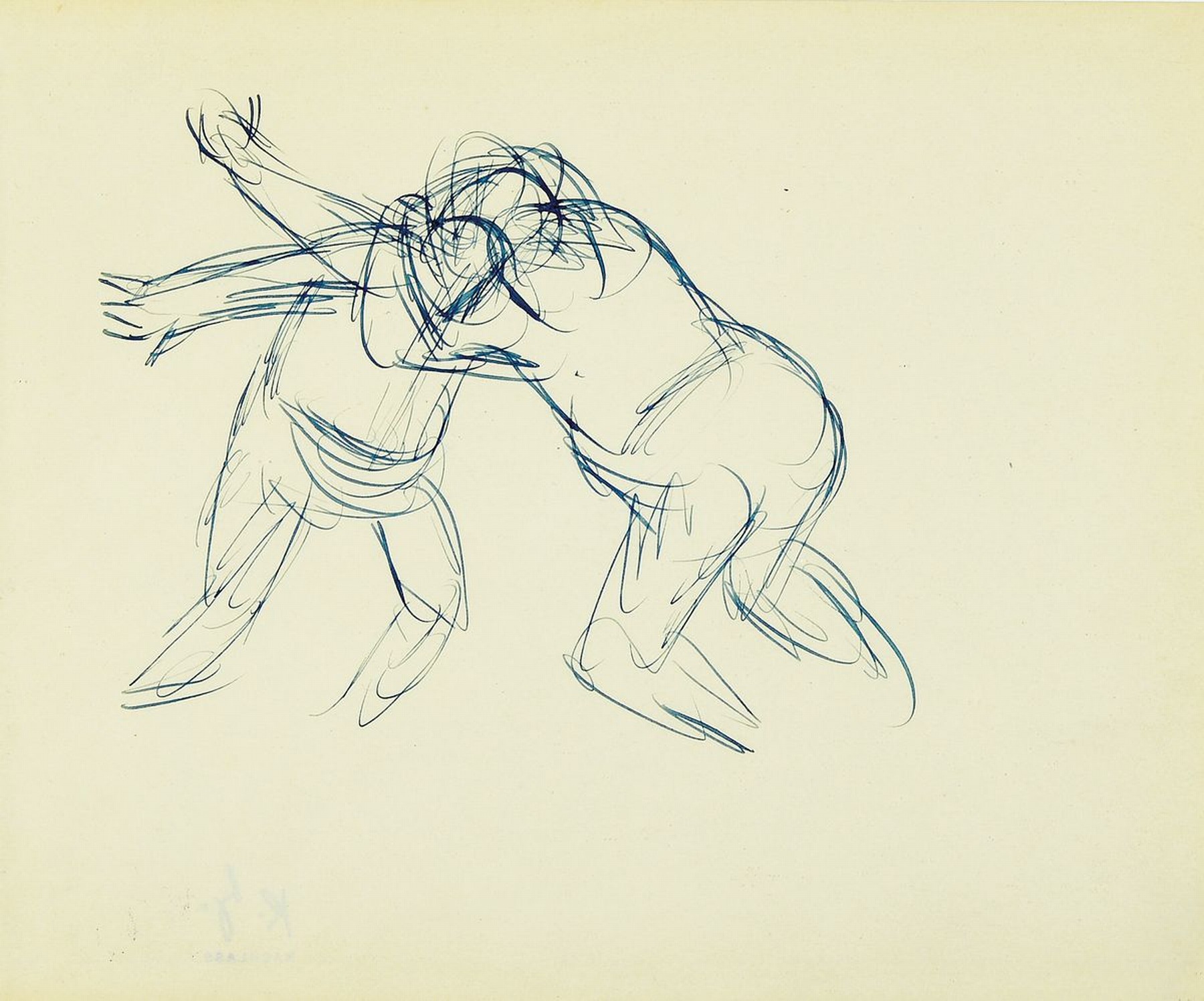 Karl Hubbuch, 1891-1979 Karlsruhe, Ringer, Tuschezeichnung auf Papier, rückseitig Nachlaßstempel, ca. 22x27cm, PP, u.Gl., R. ca. 34x44cm