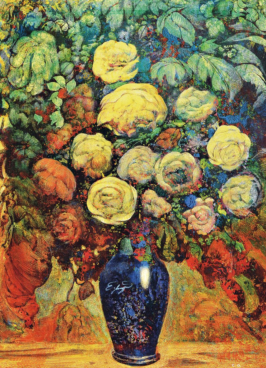Ernst Fuchs, 1930-2015, Blumenbouquet, Giclee druck auf Lwd, handsigniert, ca. 55x40cm, R. ca. 58x43cm