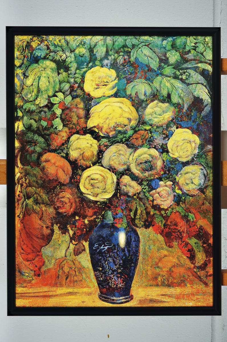 Detail k: Ernst Fuchs, 1930-2015, Blumenbouquet, Giclee druck auf Lwd, handsigniert, ca. 55x40cm, R. ca. 58x43cm