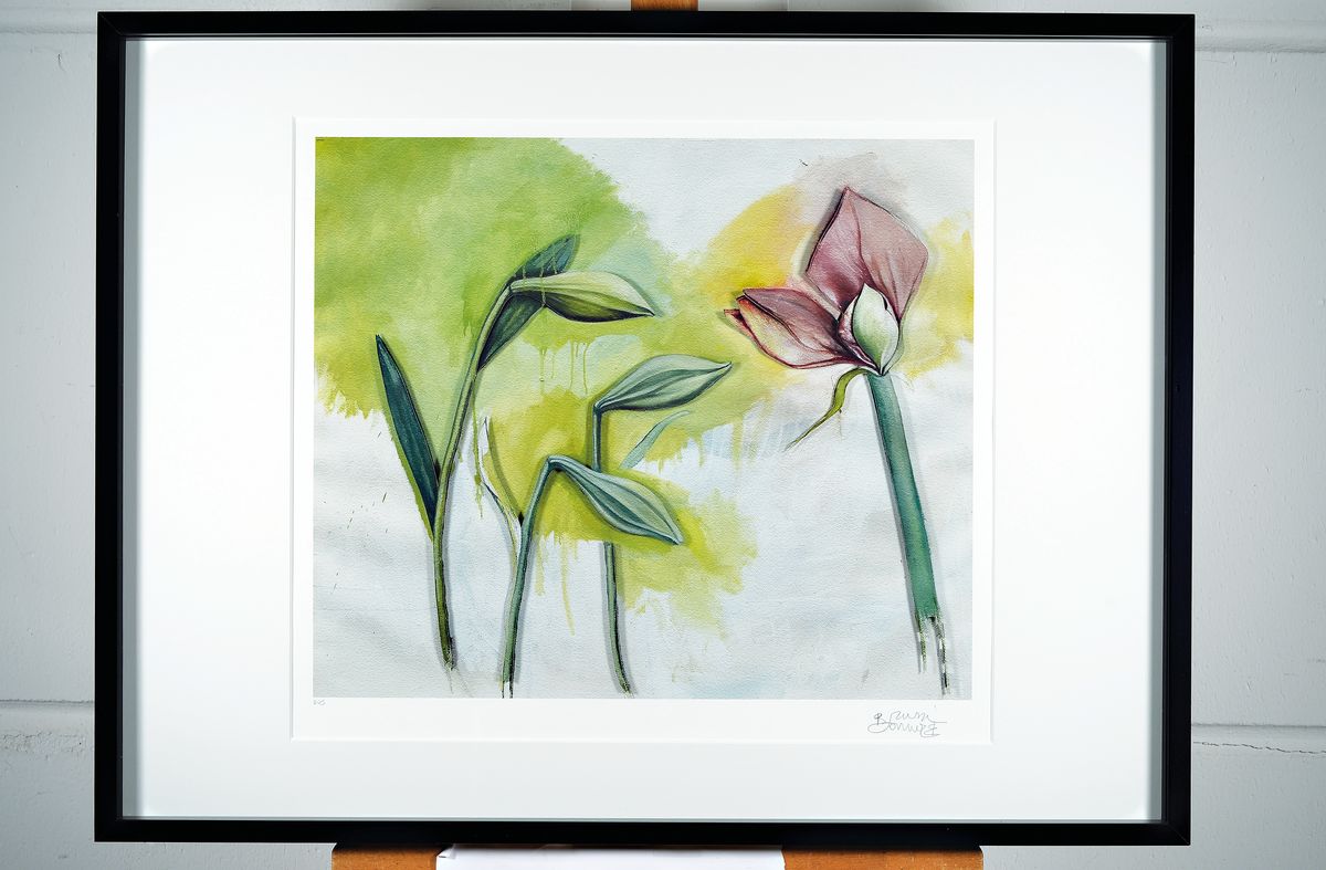 Detail k: Bruno Bruni, geb. 1930 Gradara, Amaryllis, dreidimensionale Farblithographie, num. 9/25, handsigniert, ca. 42x50cm, PP, u.Gl., R. ca. 82x62cm