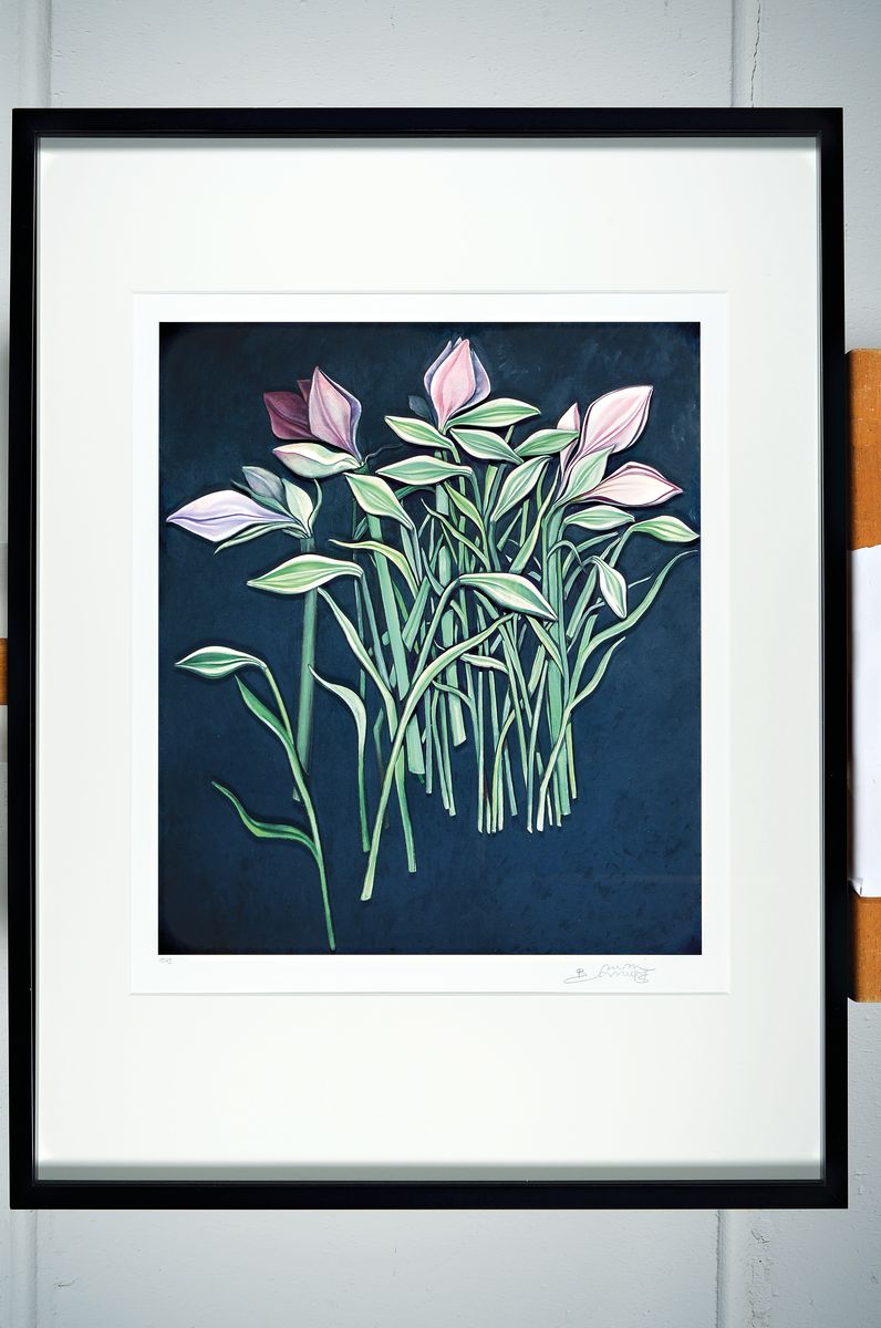 Detail k: Bruno Bruni, geb. 1930 Gradara, Amaryllis, dreidimensionale Farblithographie, num. 15/25,handsigniert, ca. 48x40cm, PP, u.Gl., R. ca. 83x63cm